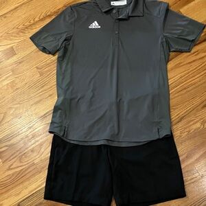 adidas Gray Polo M and Black BCG Athletic Shorts Set Sz 32